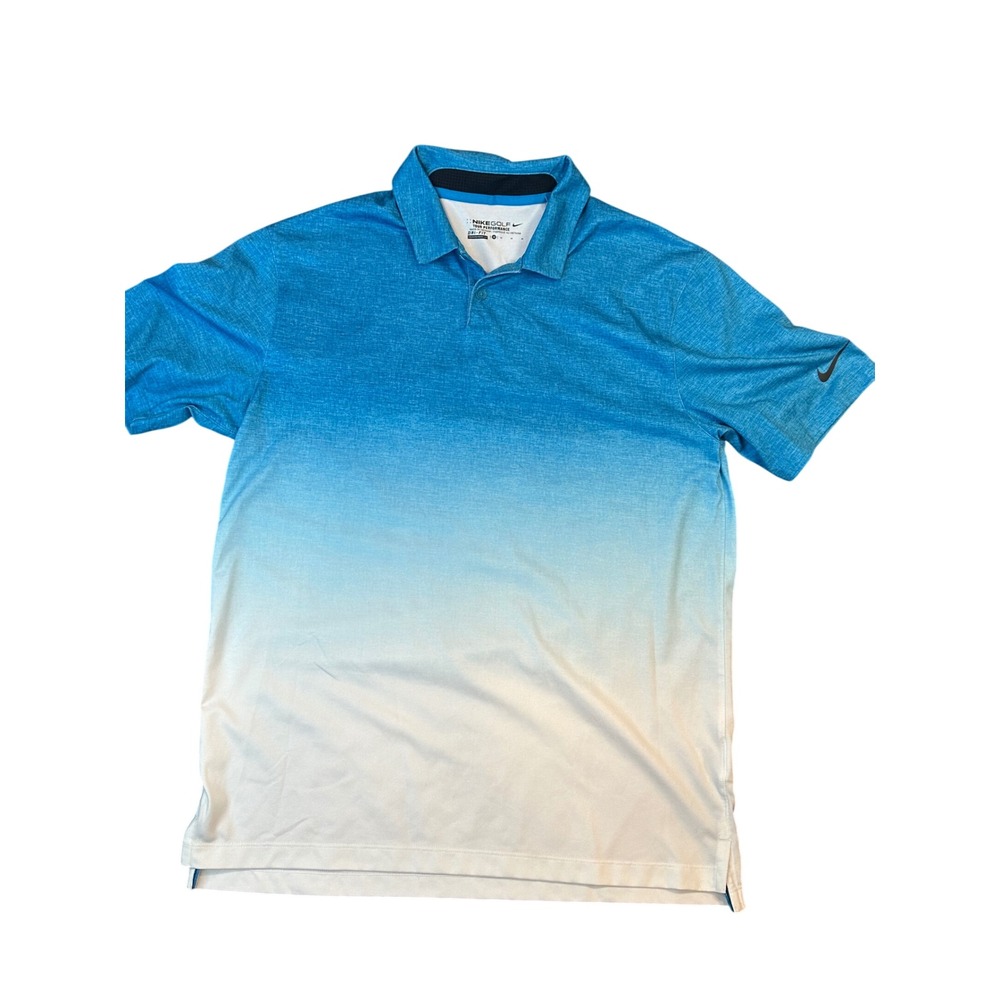 Nike Golf Tour Performance Dri-FIT Ombre Polo Shirt Blue White Mens Medium